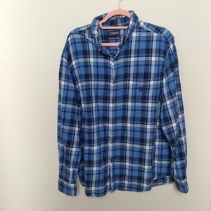 Chaps Blue and White Brushed Flannel Long Sleeve Button Down Shirt Size XL